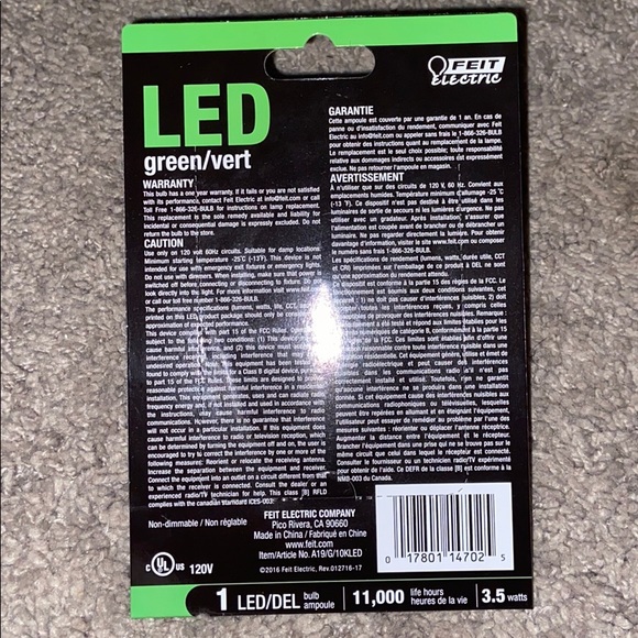 8 total bulb 4 red 4 green Pack Feit Electric A19/G/10K LED 3.5 Watt - Picture 5 of 5